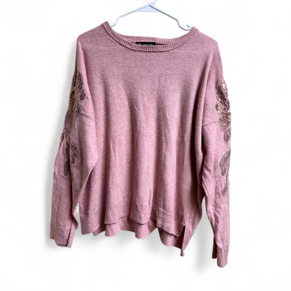 INC International Concepts Pink Sequin Sleeve Sweater Women’s Large